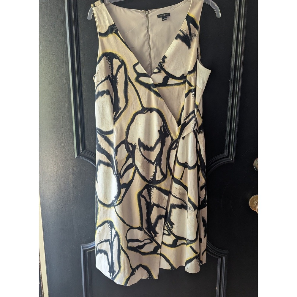 Ann Taylor A-line Dress Tan Black‎ Yellow Abstract Floral Sz 12 Neutral Office